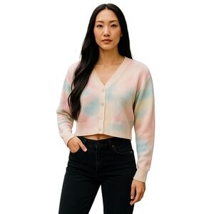 Storia Pink and Blue Long Sleeve Cardigan Crop Sweater- S